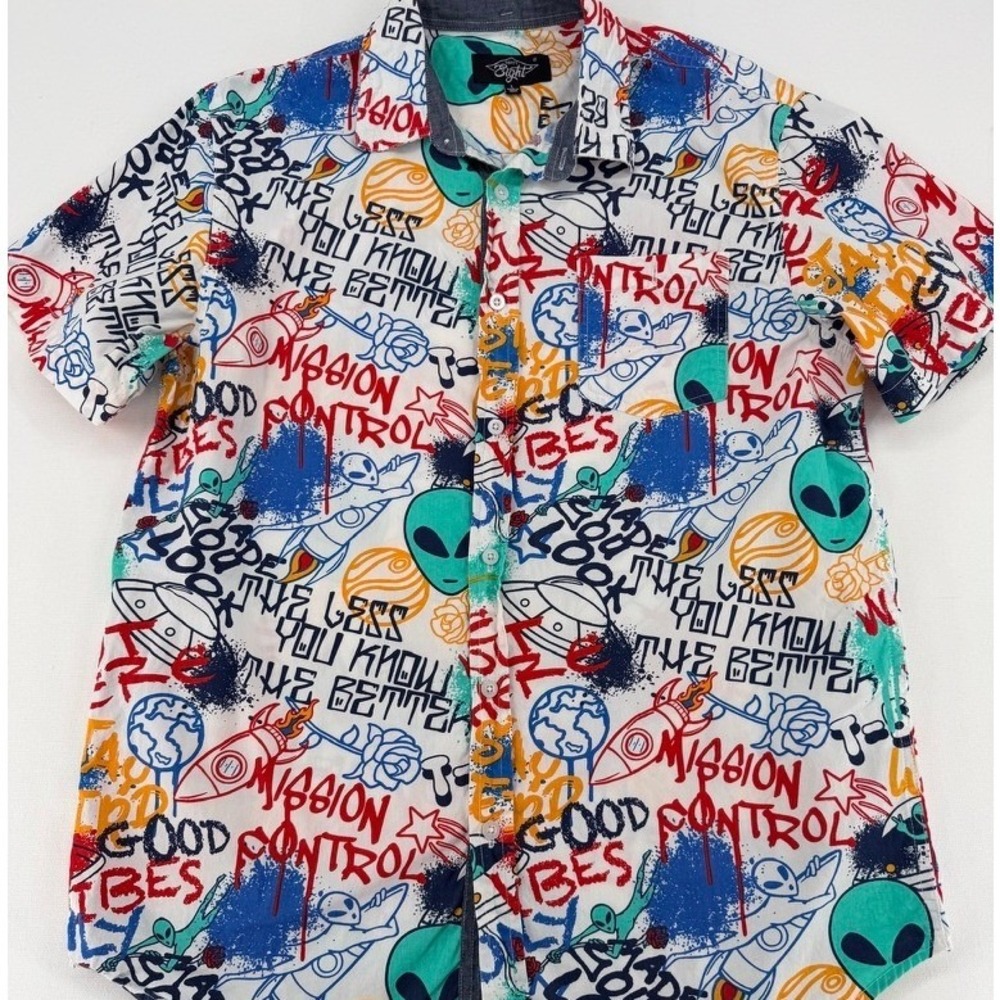 Eighty Eight Graphic Button Up Shirt Alien Space Print L - Picture 13 of 14